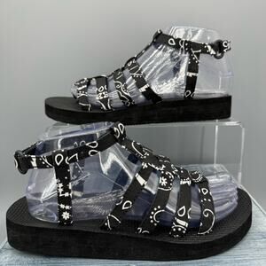 NEW Arizona Love Trekky Printed Canvas Spartiate Sandals Black/White Size 9